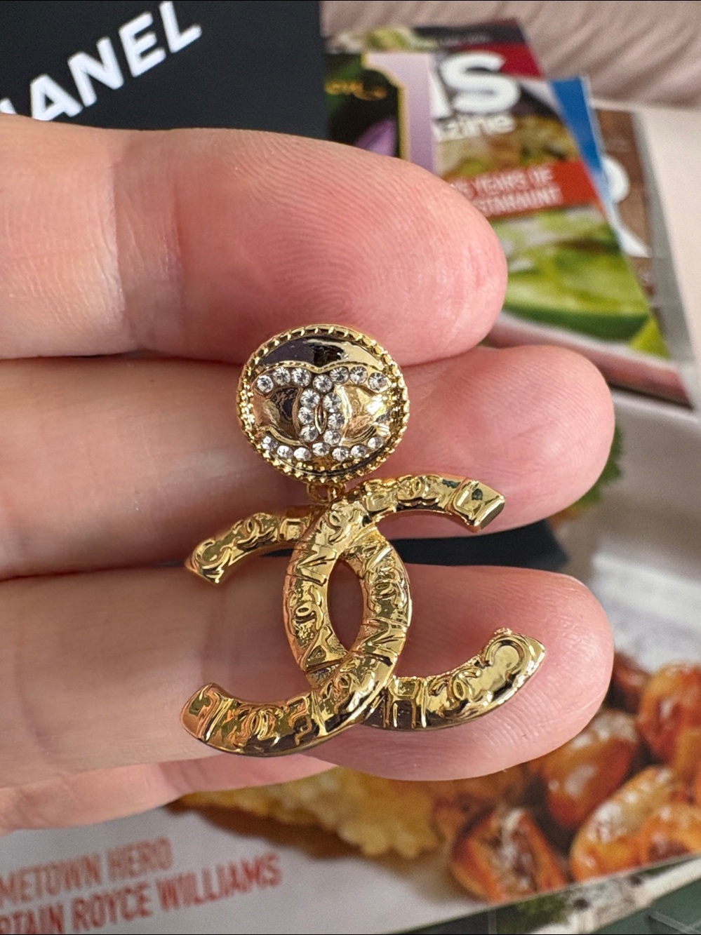 CHANEL Gold CC Drop Earrings with Crystal Accents - Gold - Picture 4 of 8